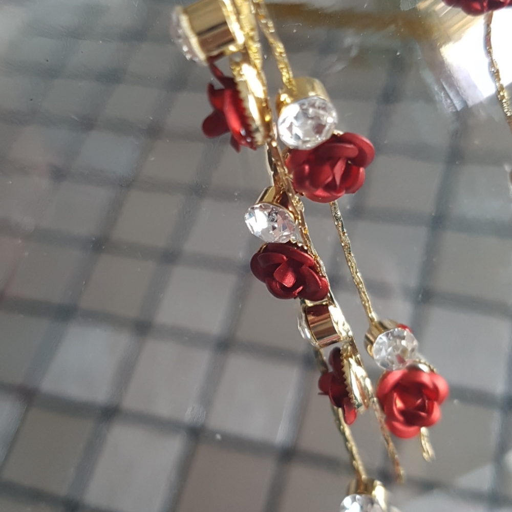 S925 Red Rose's Drop Earrings - Picture 5 of 7